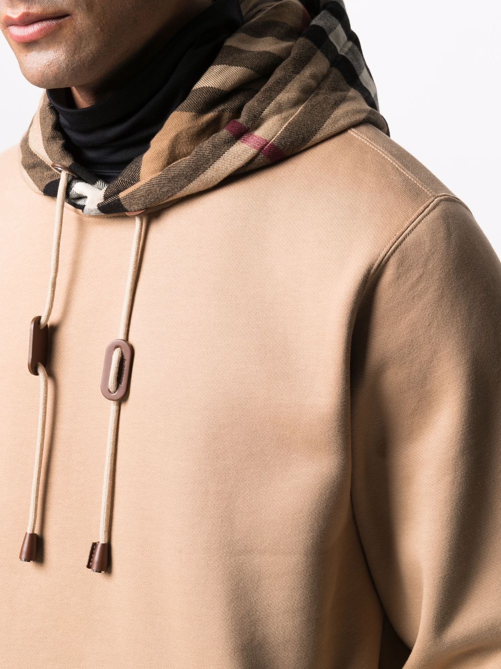 Burberry Check Trim Hooded Sweatshirt Camel Brown 8045006