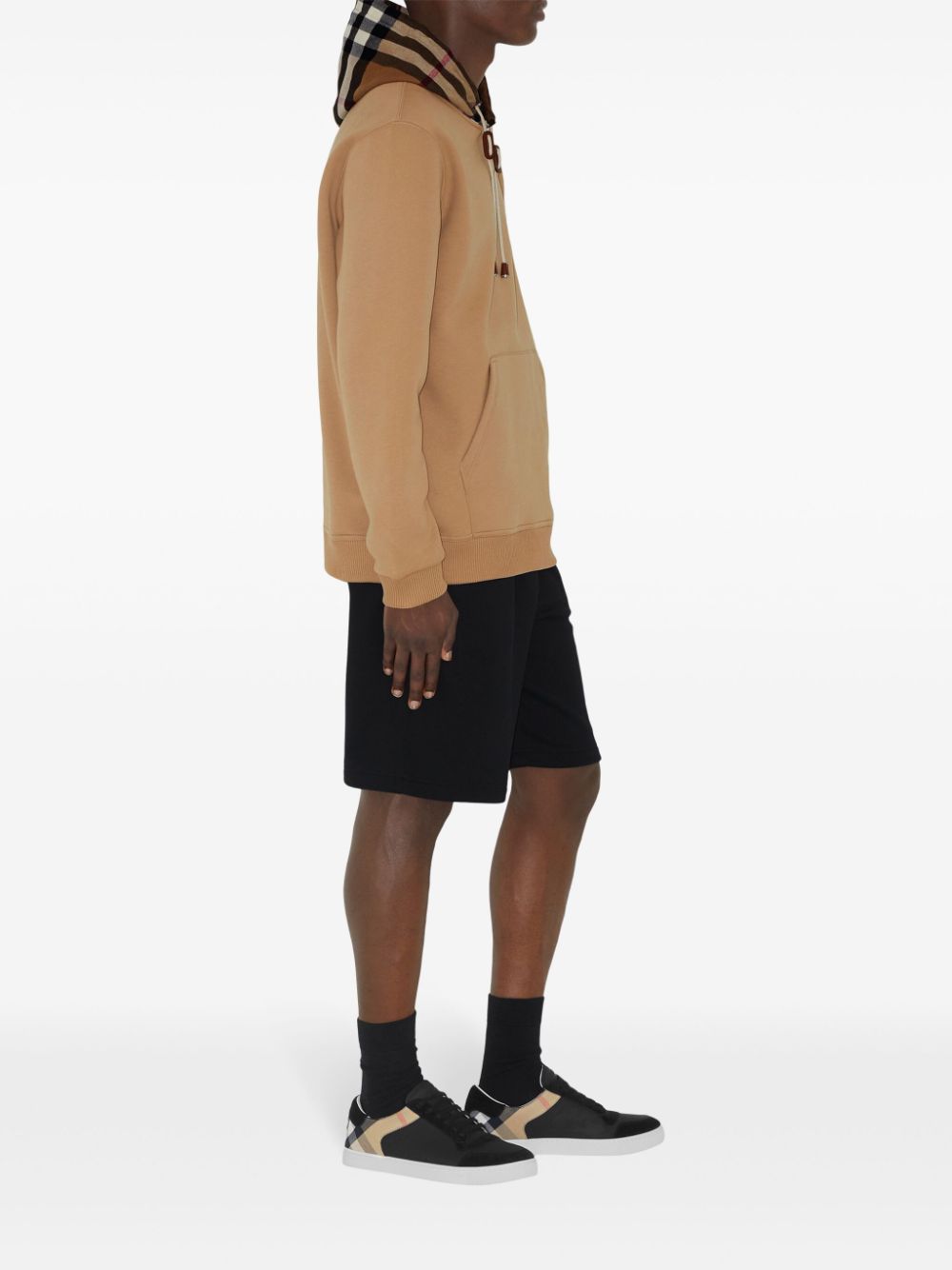 Burberry Check Trim Hooded Sweatshirt Camel Brown 8045006