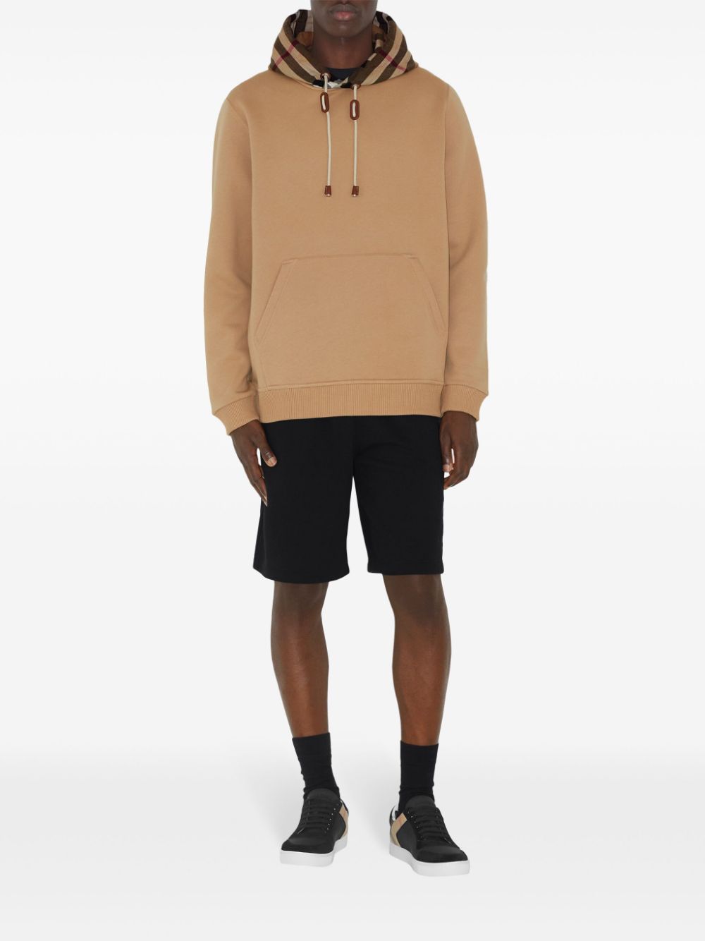 Burberry Check Trim Hooded Sweatshirt Camel Brown 8045006