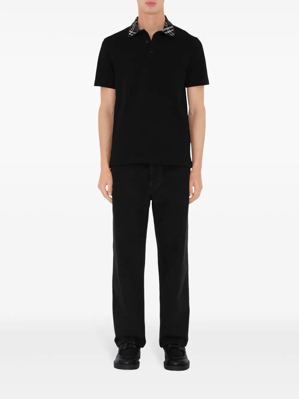 Burberry Checked Collar Polo Shirt Black 8103865