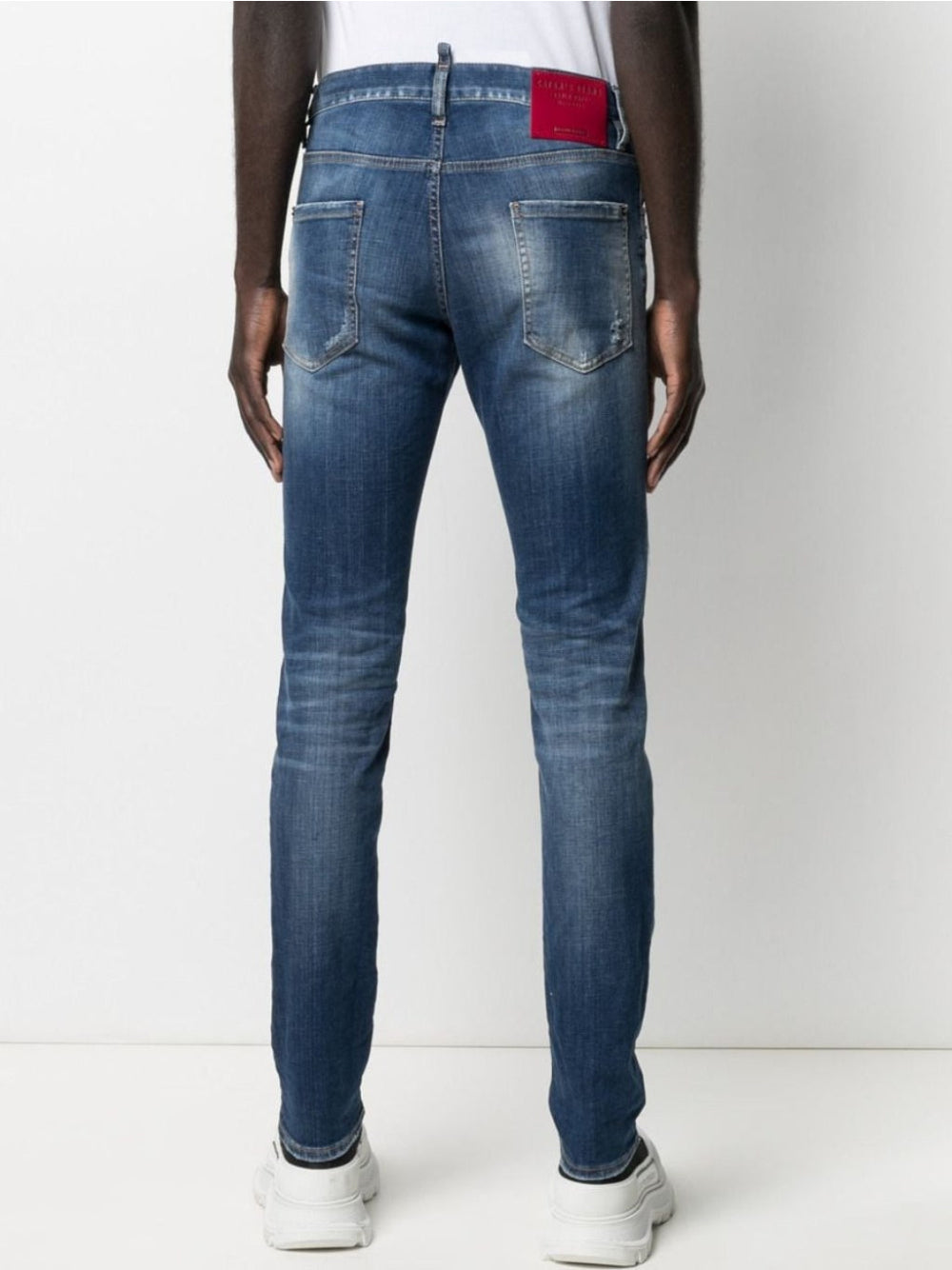 Dsquared2 Cool Guy Distressed Slim Jeans in Mid Blue Leather Patch S71LB0872 S30342