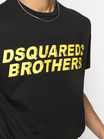 Dsquared2 Fade Logo Brothers T-Shirt Black and Yellow S74GD0825