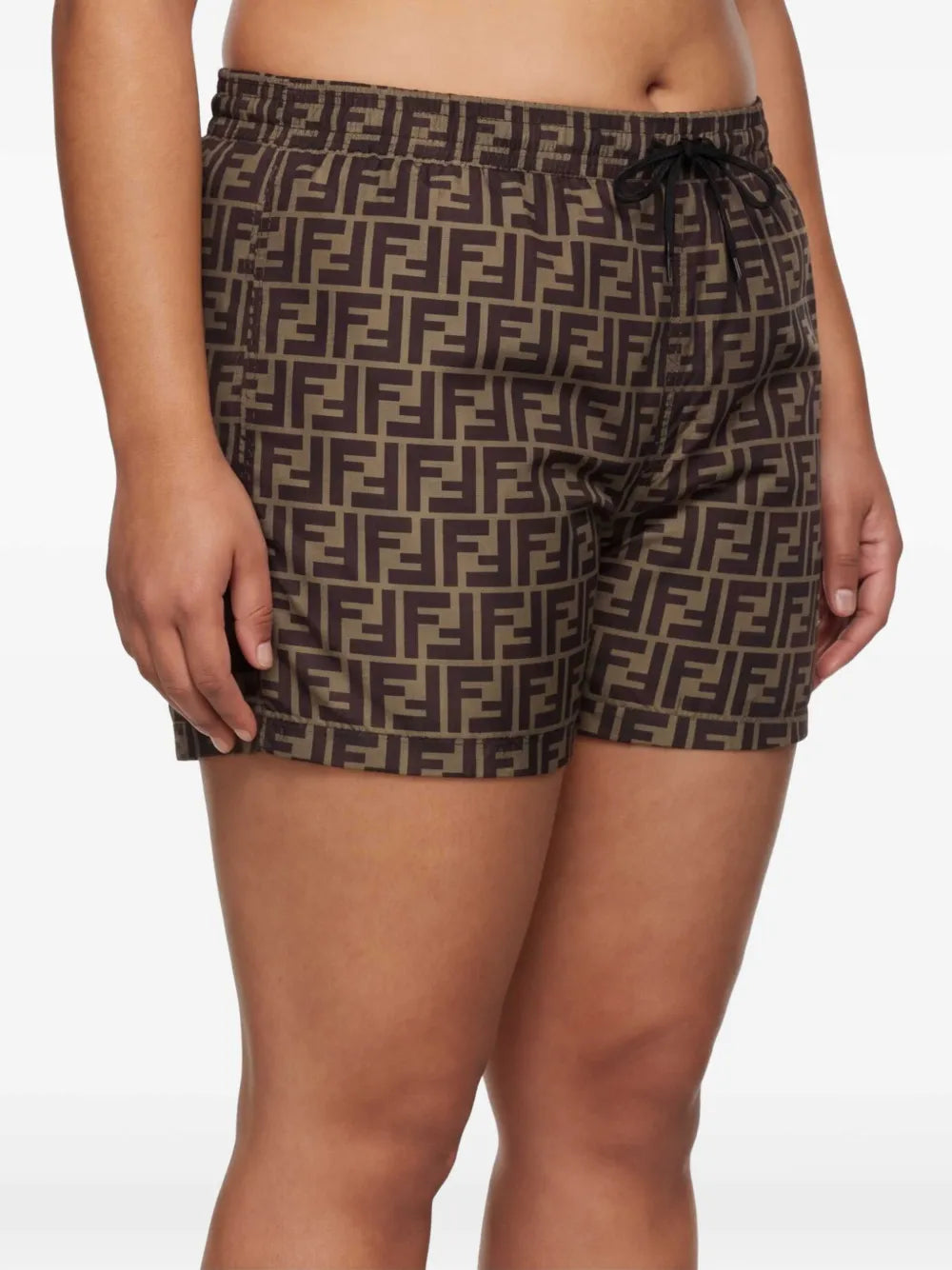 Fendi FF Monogram Drawstring Swim Shorts Brown