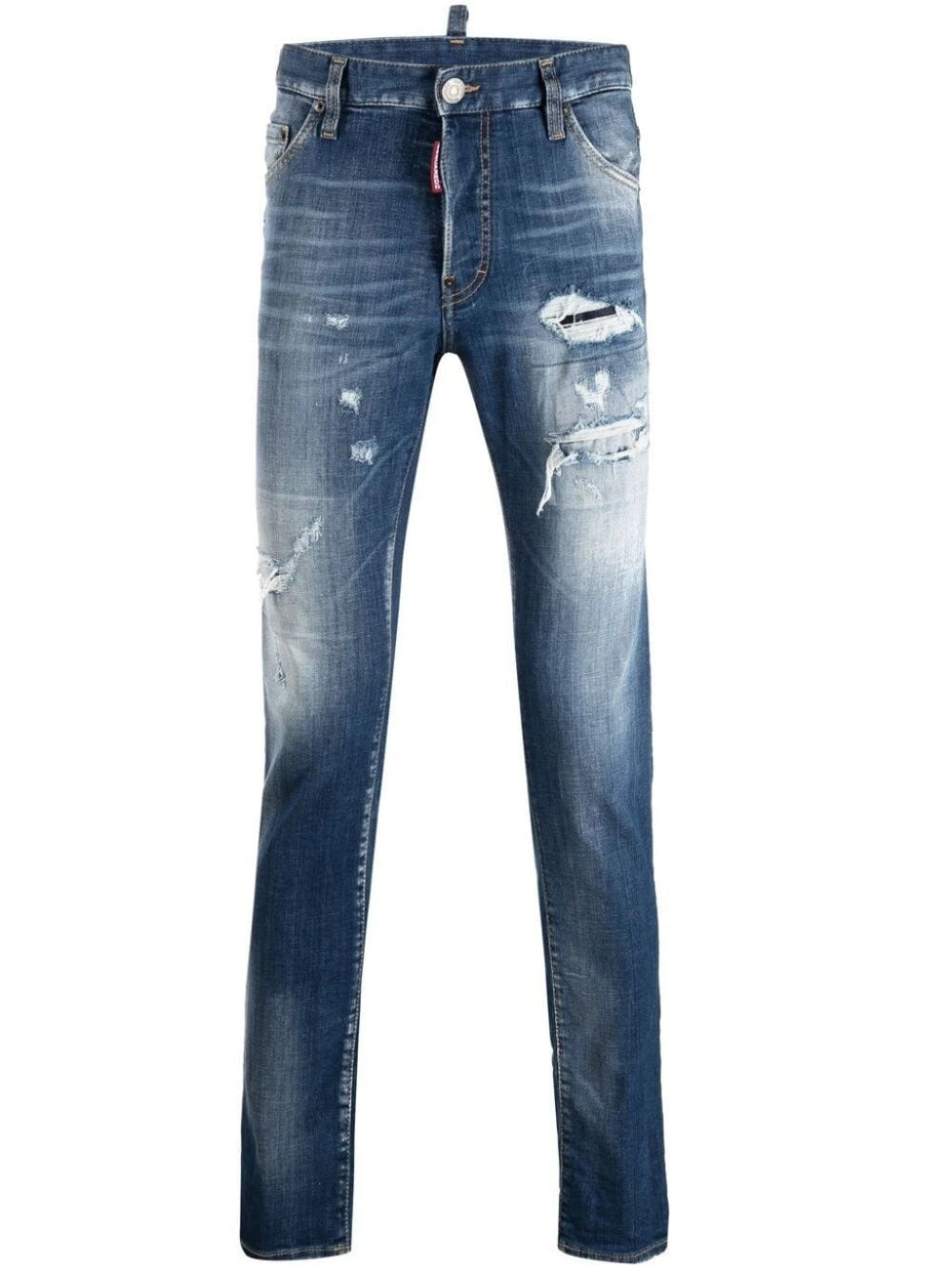 Dsquared2 Cool Guy Distressed Slim Jeans in Mid Blue Leather Patch S71LB0872 S30342