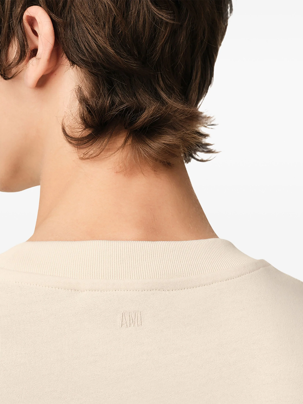 AMI Paris Heart Patch T-Shirt Beige Cream