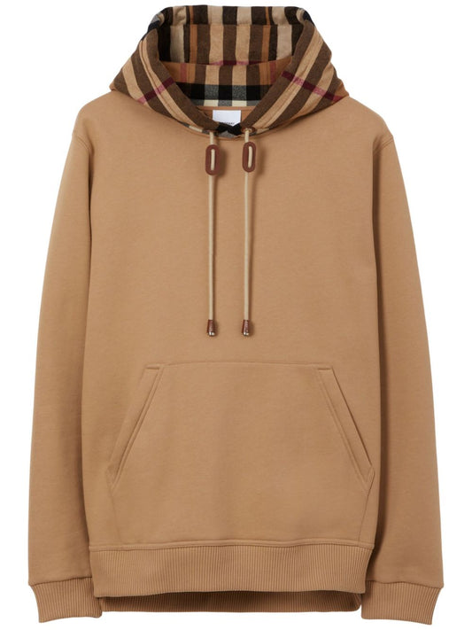 Burberry Check Trim Hooded Sweatshirt Camel Brown 8045006