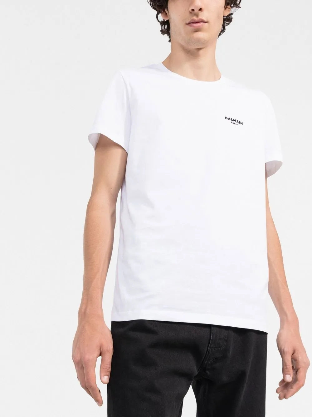 Balmain Small Flocked Logo Embroidered Cotton T-Shirt – White XH1EF000 BB04