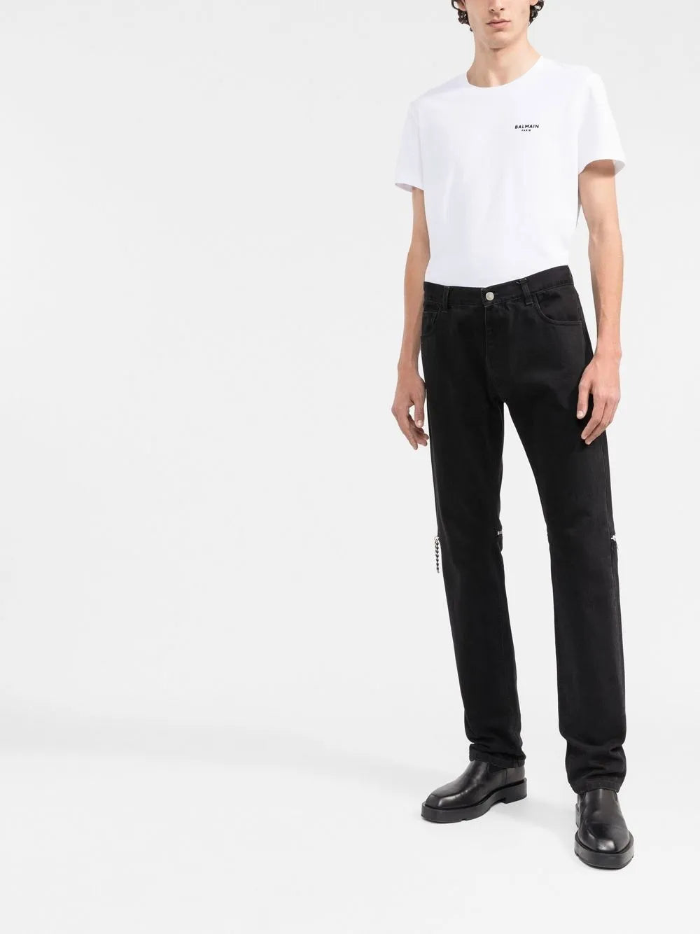 Balmain Small Flocked Logo Embroidered Cotton T-Shirt – White XH1EF000 BB04