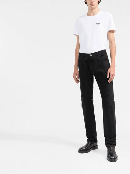 Balmain Small Flocked Logo Embroidered Cotton T-Shirt – White XH1EF000 BB04