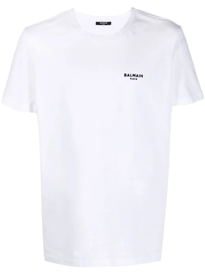 Balmain Small Flocked Logo Embroidered Cotton T-Shirt – White XH1EF000 BB04