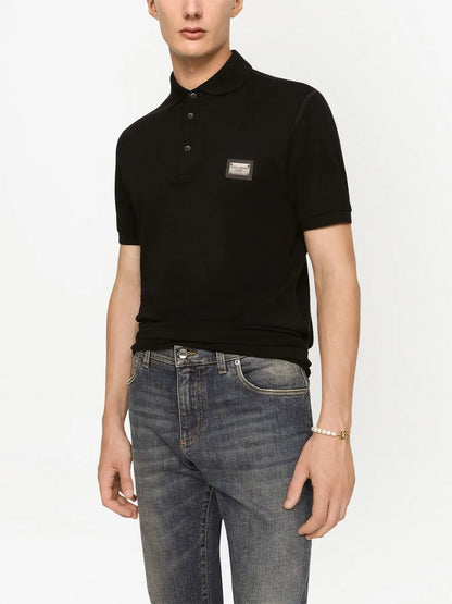Dolce & Gabbana Logo Plaque Tag Polo Shirt Black G8PL4TG7F2H