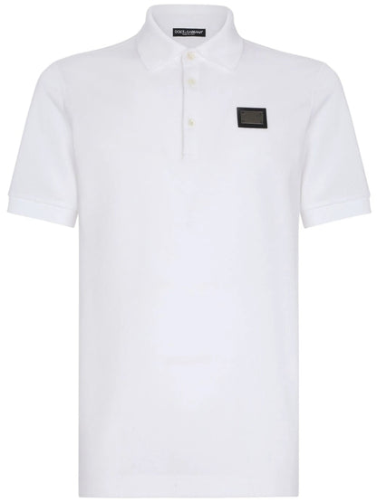 Dolce & Gabbana Logo Plaque Tag Polo Shirt White G8PL4TG7F2H