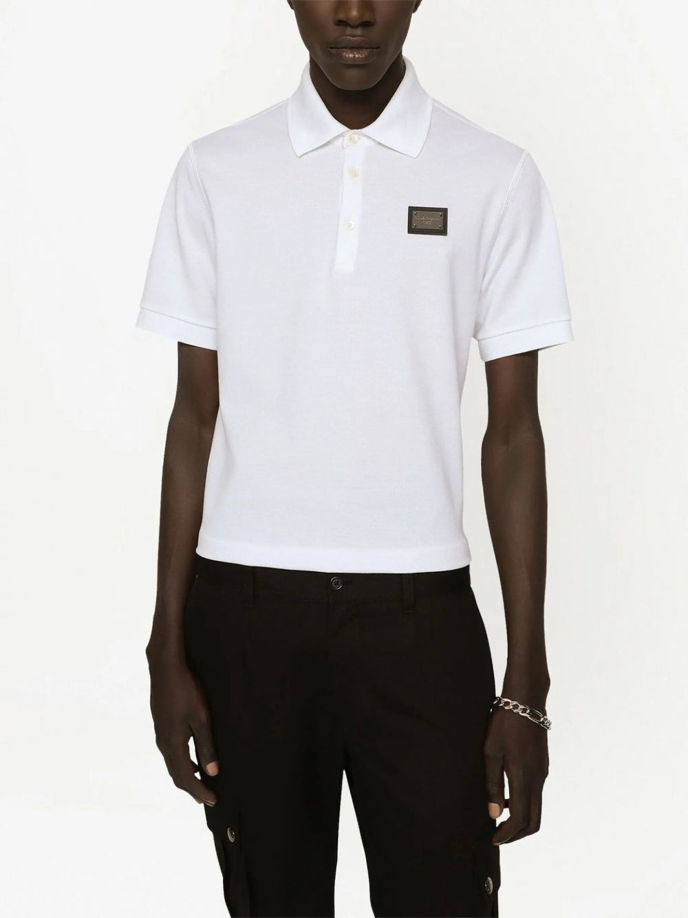 Dolce & Gabbana Logo Plaque Tag Polo Shirt White G8PL4TG7F2H