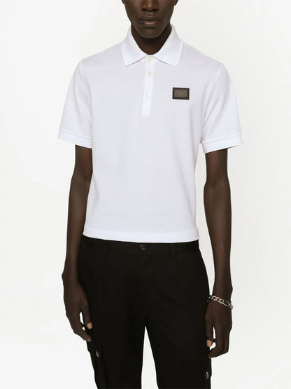 Dolce & Gabbana Logo Plaque Tag Polo Shirt White G8PL4TG7F2H