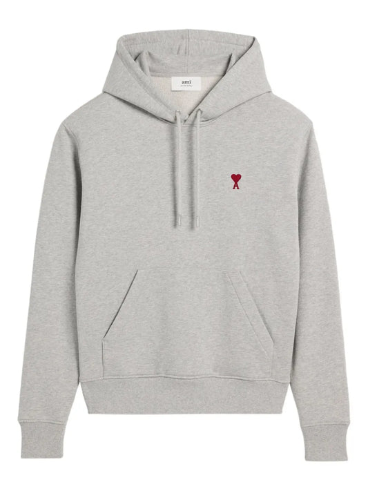 AMI Paris De Coeur Heart Logo Hooded Sweatshirt Grey BFUSW235