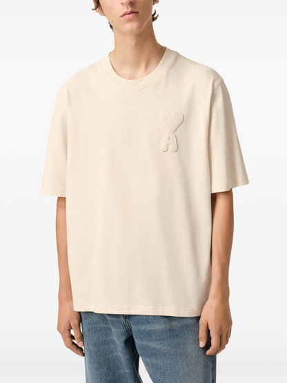 AMI Paris Heart Patch T-Shirt Beige Cream