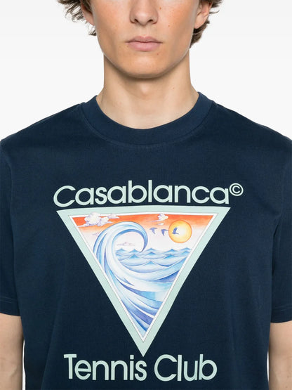 Casablanca Tennis Club Icon T-Shirt Navy Blue Beach Club