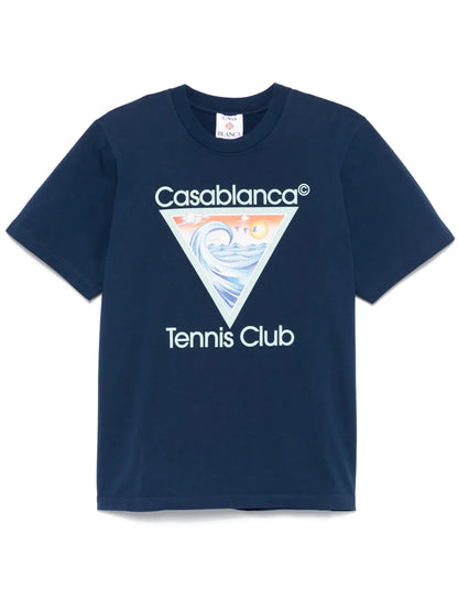 Casablanca Tennis Club Icon T-Shirt Navy Blue Beach Club