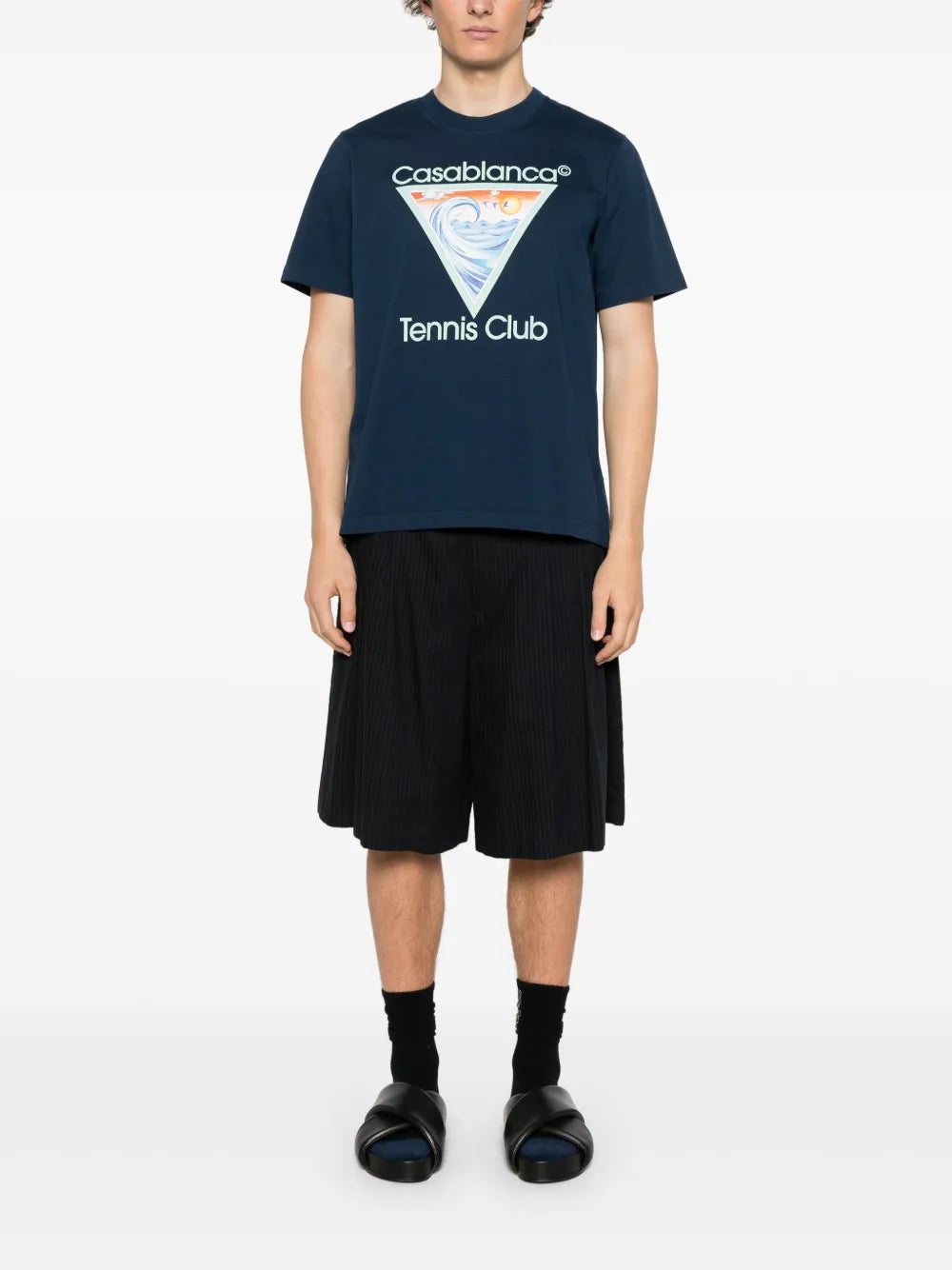 Casablanca Tennis Club Icon T-Shirt Navy Blue Beach Club