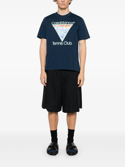 Casablanca Tennis Club Icon T-Shirt Navy Blue Beach Club