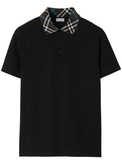 Burberry Checked Collar Polo Shirt Black 8103865