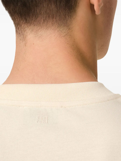 AMI Paris Heart Patch T-Shirt Beige