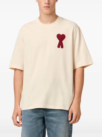 Ami Paris Patch Heart T-Shirt in Beige HTS065.726