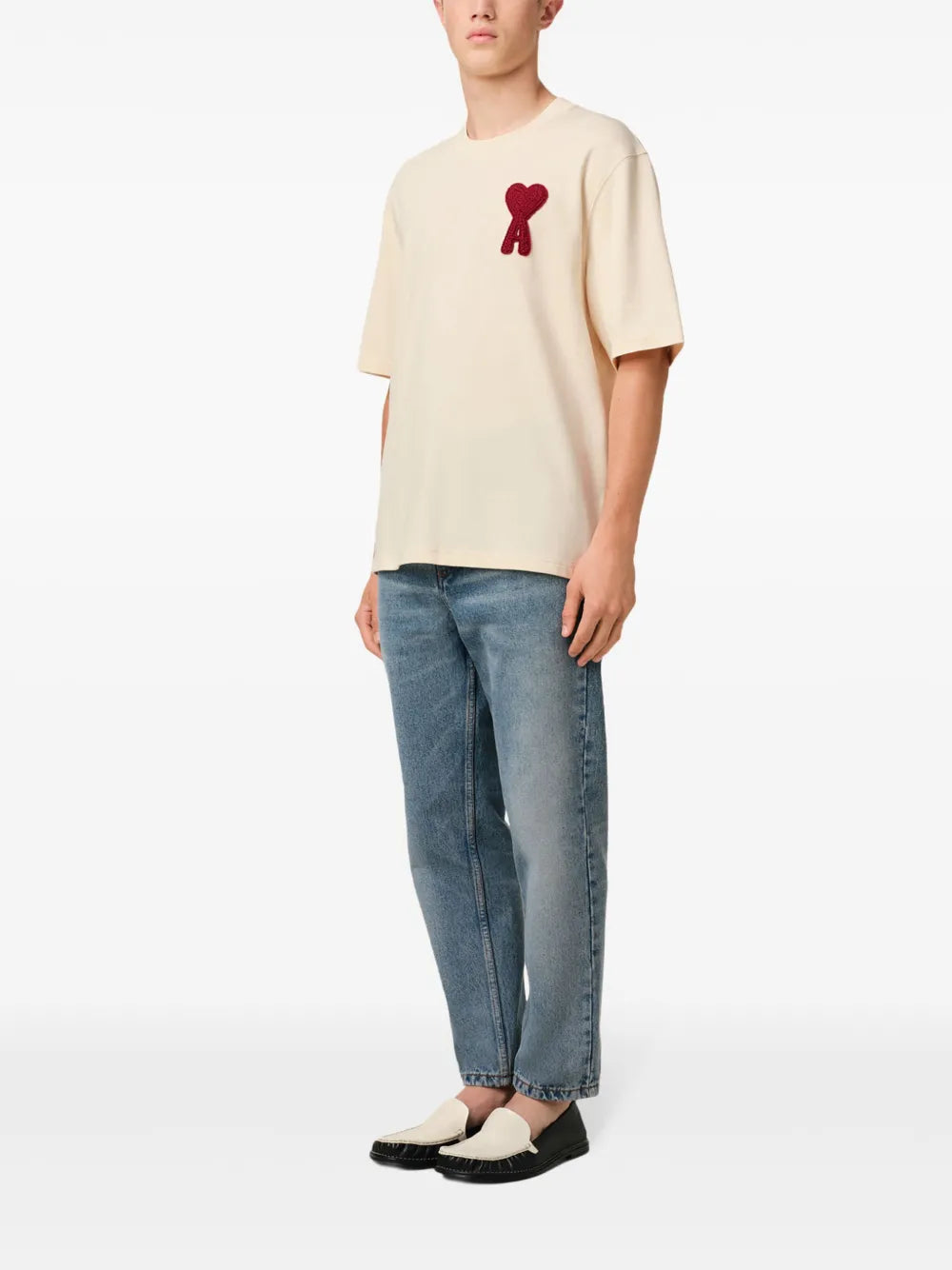 Ami Paris Patch Heart T-Shirt in Beige HTS065.726