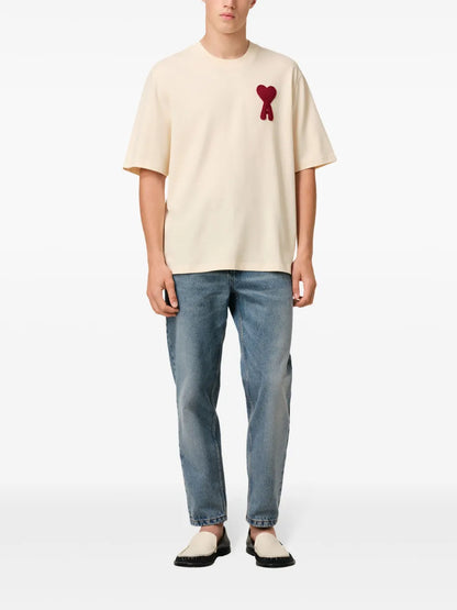 Ami Paris Patch Heart T-Shirt in Beige HTS065.726