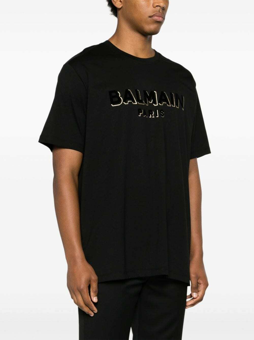 Balmain Metallic Velvet Flock T-Shirt Black Gold AH1EG010