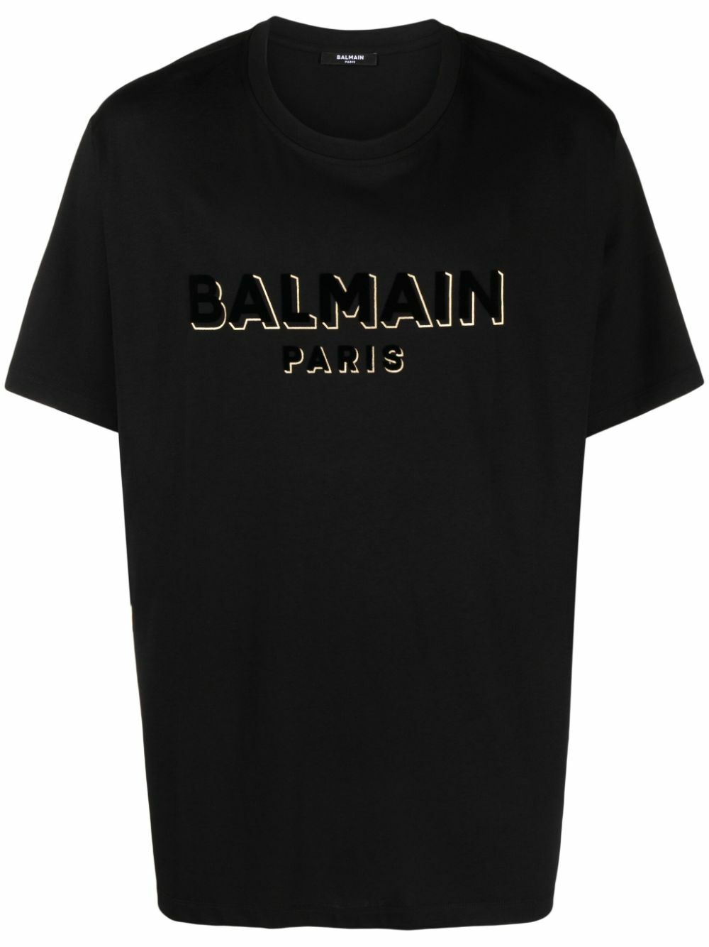 Balmain Metallic Velvet Flock T-Shirt Black Gold AH1EG010