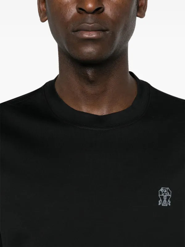 Brunello Cucinelli Logo Print Cotton Jersey T-Shirt Black M0B138440 CSQ44
