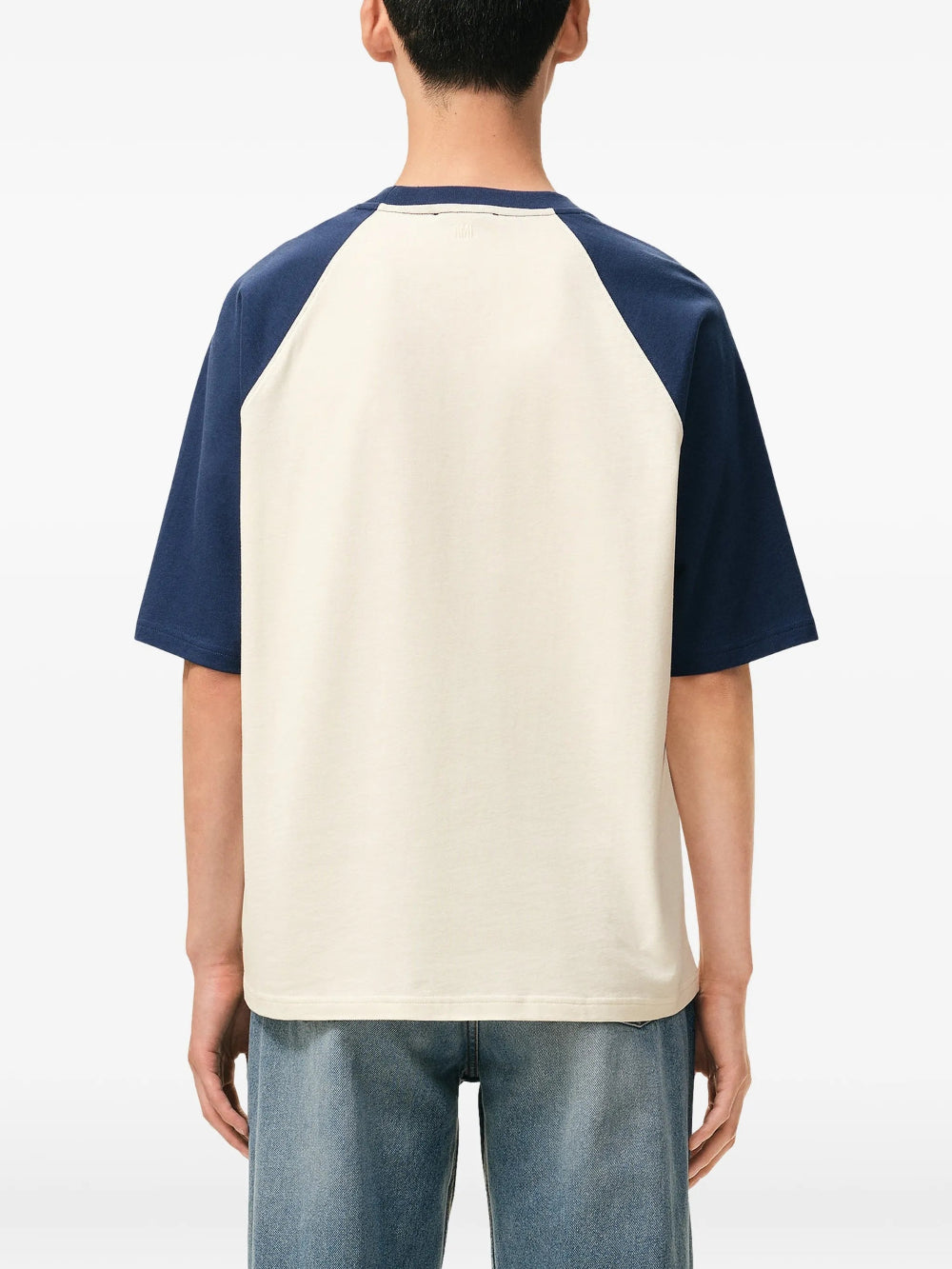 AMI Paris White And Blue Beige Knitted Heart Patch T-Shirt