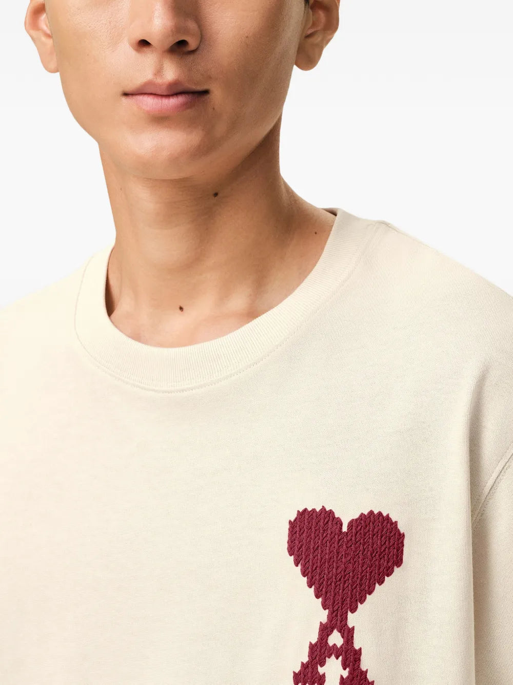 AMI Paris Heart Zigzag T-Shirt Beige
