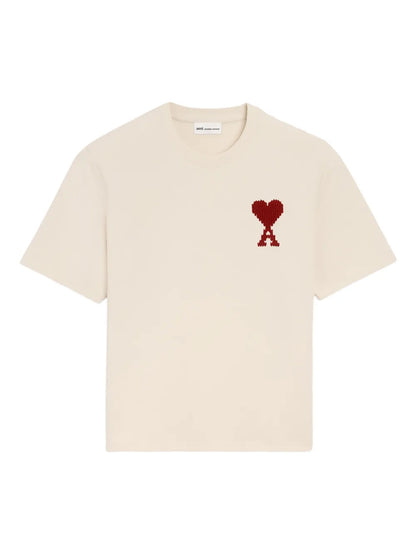 AMI Paris Heart Zigzag T-Shirt Beige