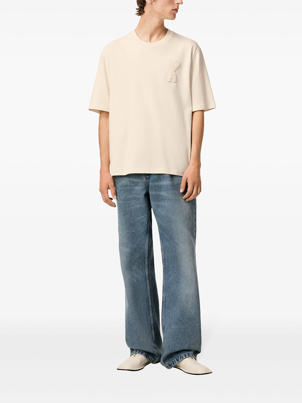 AMI Paris Heart Patch T-Shirt Beige Cream
