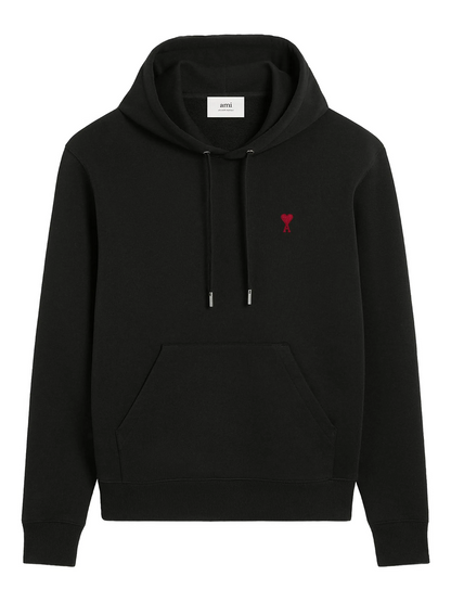 AMI Paris Heart Logo Hooded Sweatshirt Black