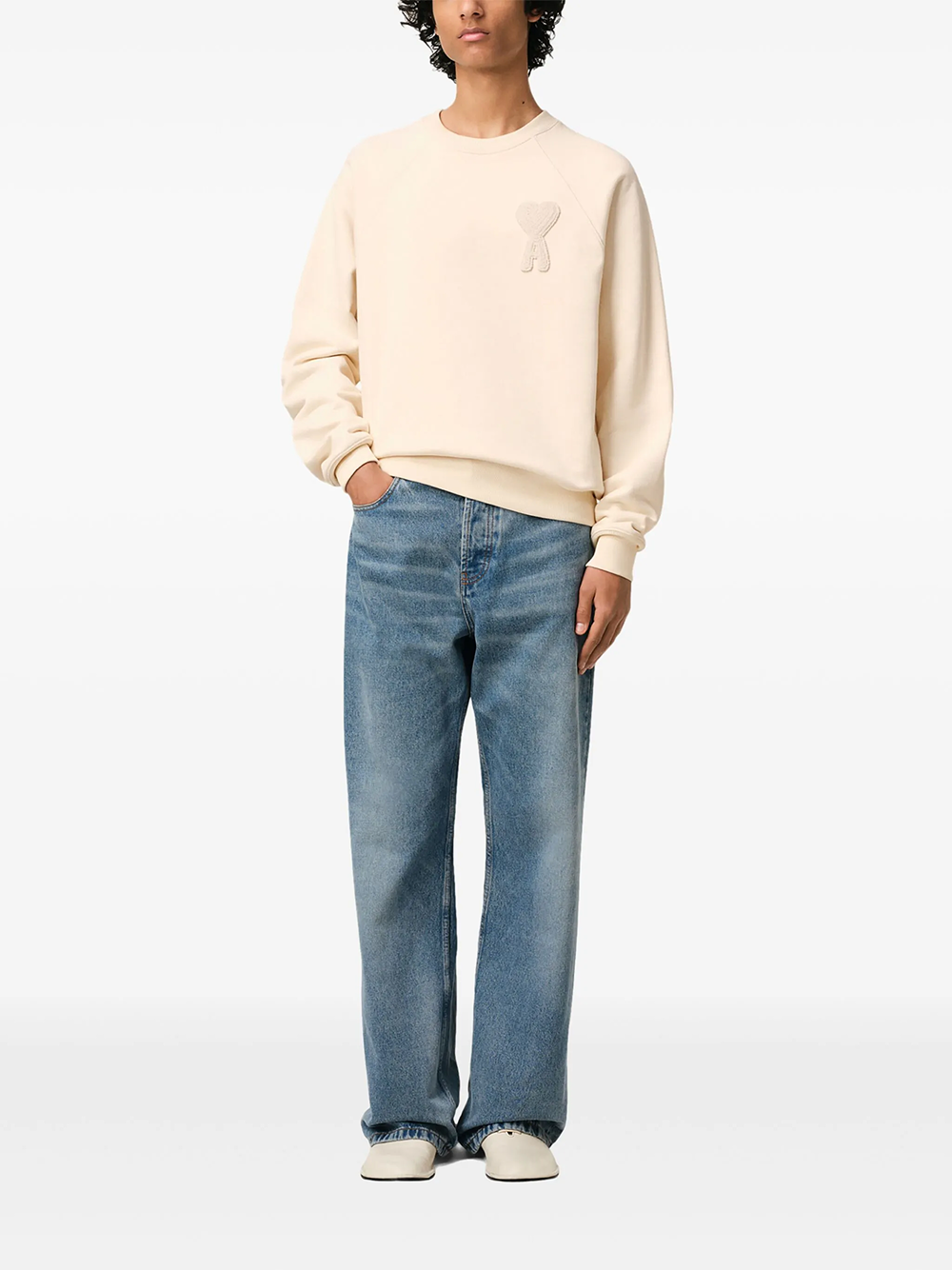 AMI Paris Heart Patch Sweatshirt Beige Cream