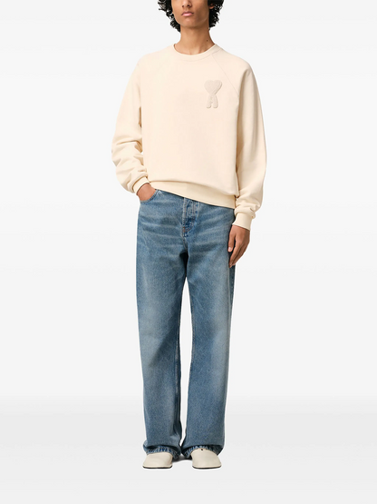 AMI Paris Heart Patch Sweatshirt Beige Cream