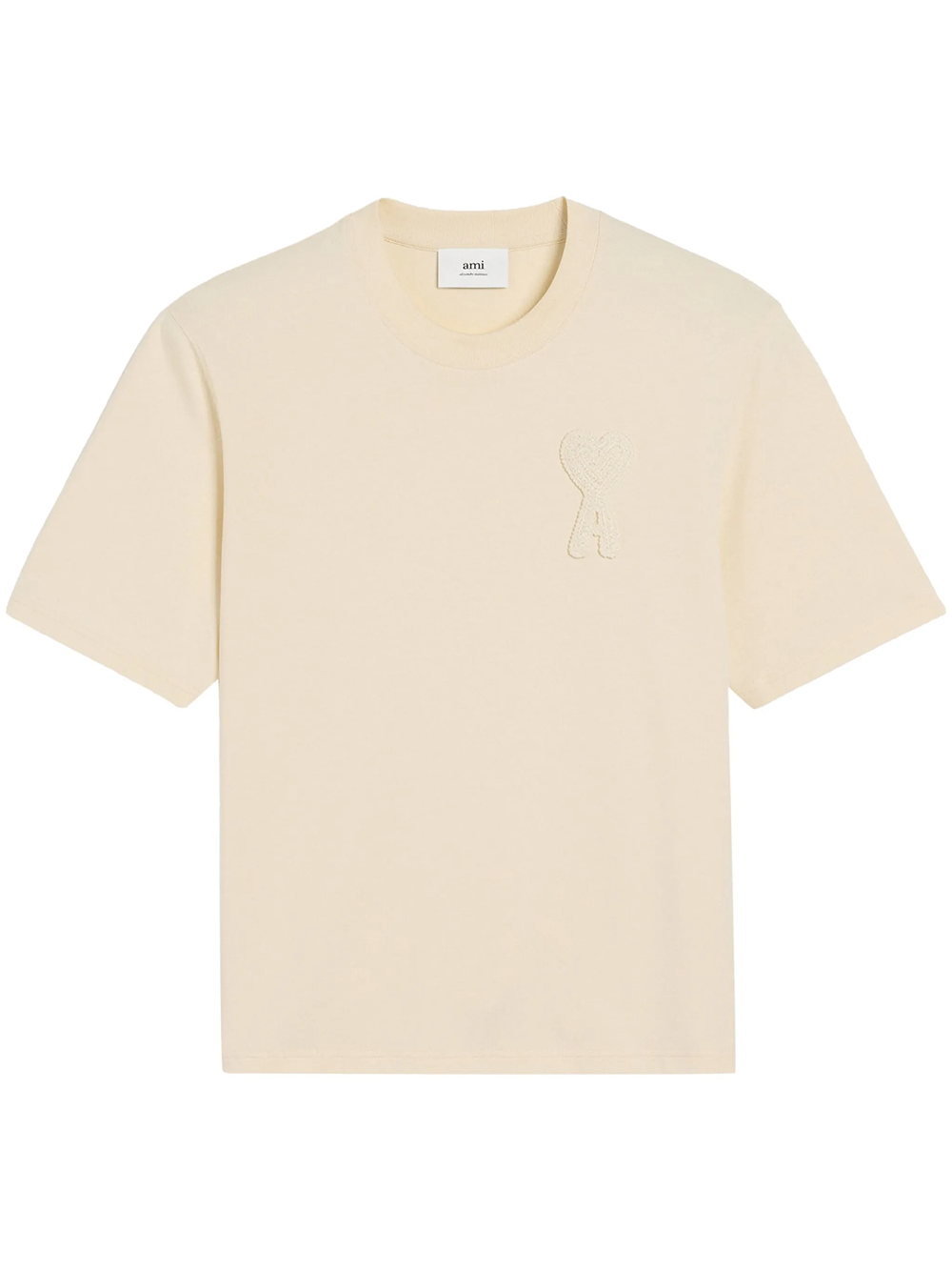 AMI Paris Heart Patch T-Shirt Beige Cream