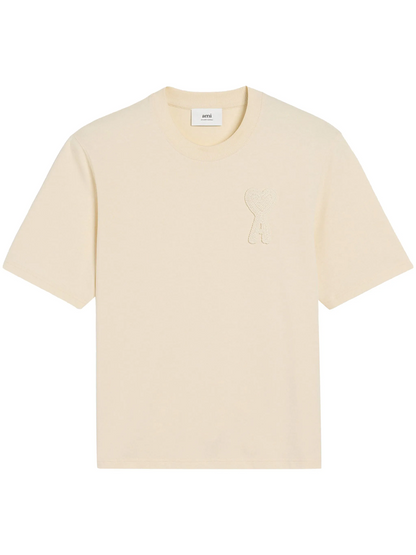 AMI Paris Heart Patch T-Shirt Beige Cream