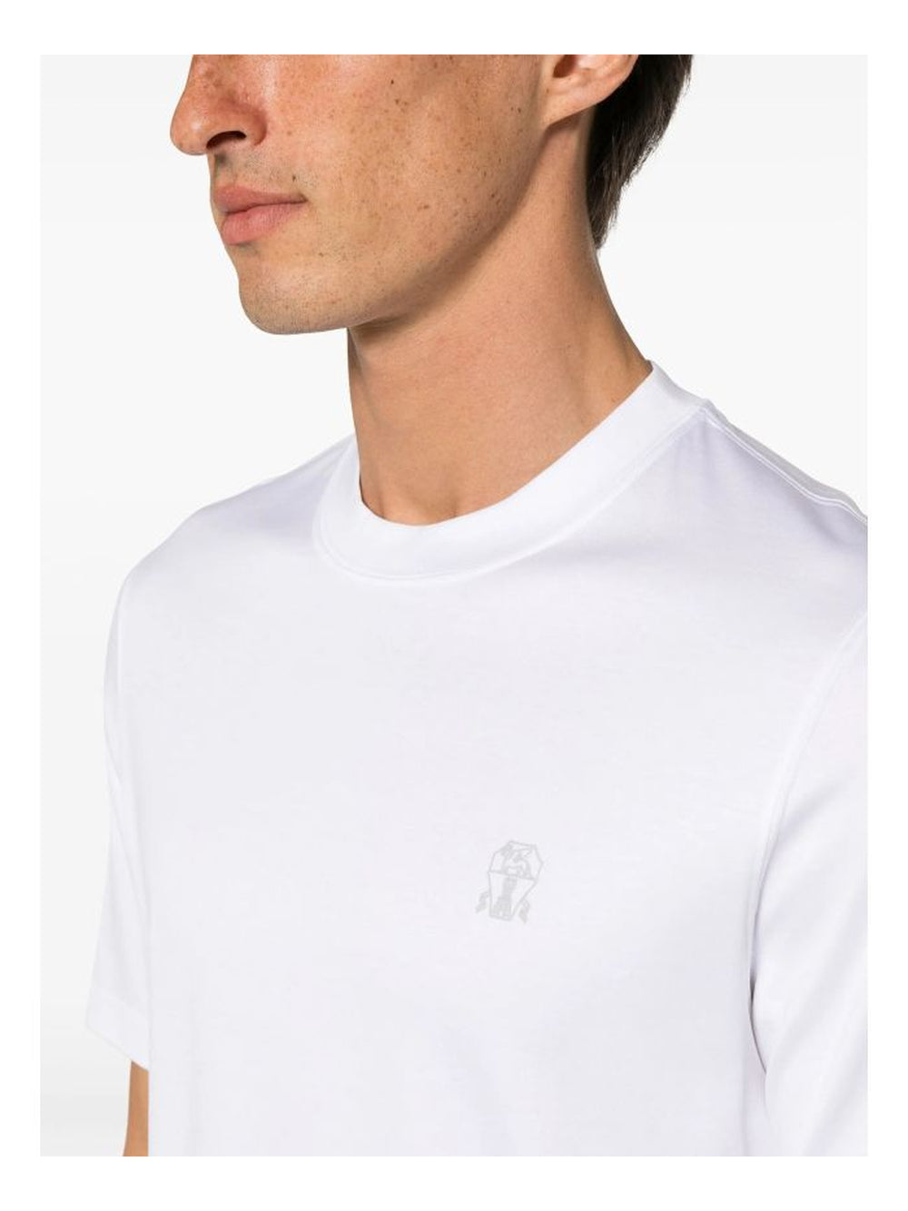 Brunello Cucinelli Logo Print Cotton Jersey T-Shirt White