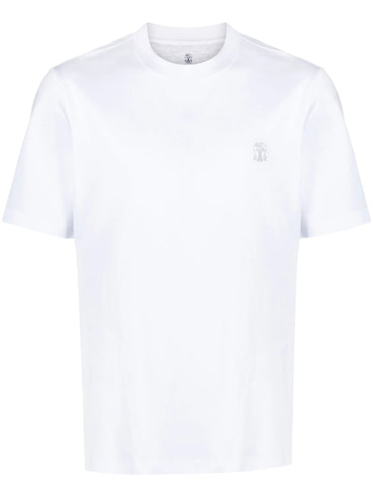 Brunello Cucinelli Logo Print Cotton Jersey T-Shirt White