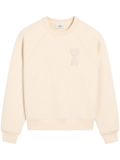 AMI Paris Heart Patch Sweatshirt Beige Cream