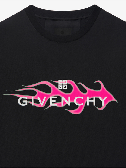 Givenchy Black and Pink Flames T-Shirt BM716G3YGE