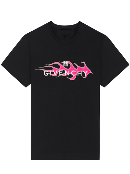 Givenchy Black and Pink Flames T-Shirt BM716G3YGE